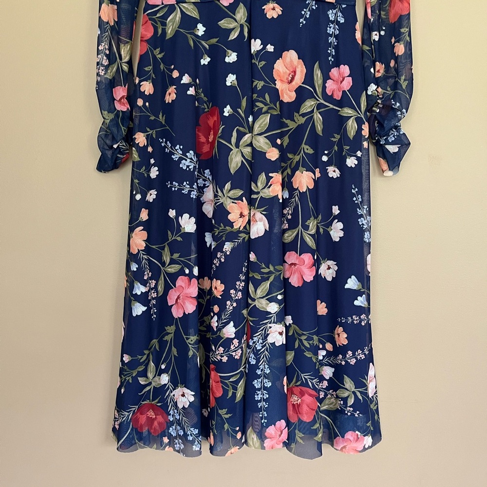 {Eliza J} Floral Mock Neck Long Sleeve Mesh Midi Dress - Womens 6 - Picture 7 of 10